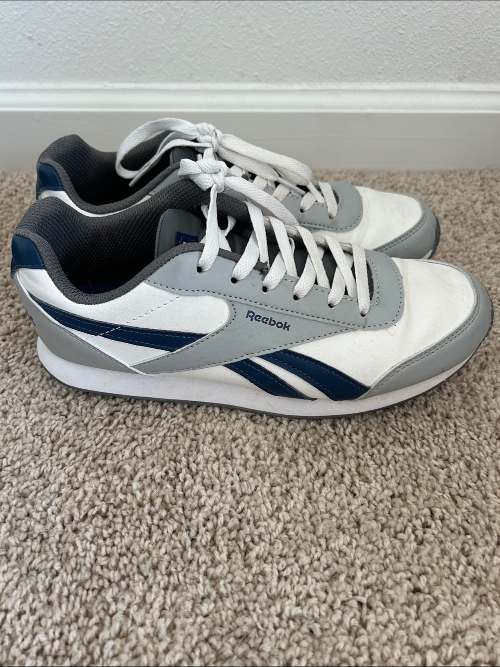 Reebok Men’s Retro Runner Sneakers in White, Gray & Navy